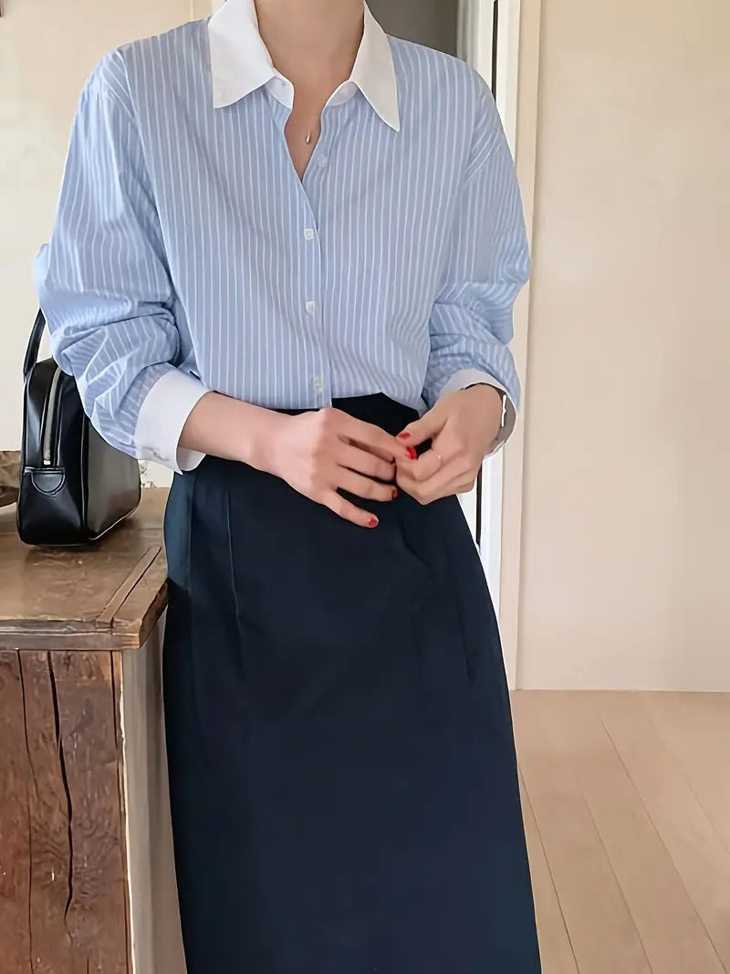 Women’s stripe Print Button-Up Shirt