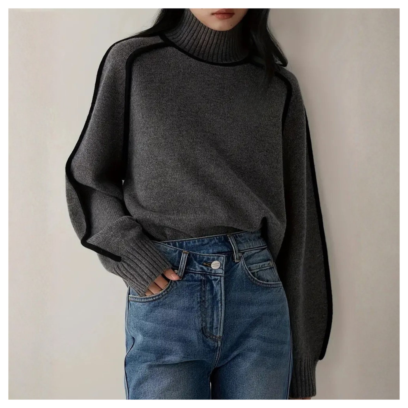 Turtleneck Sweater with Contrast Trim
