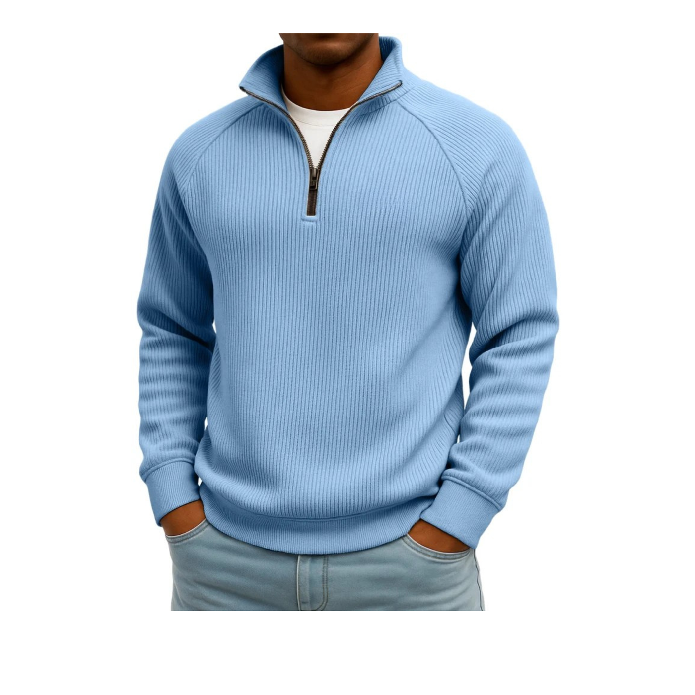Ribbed Quarter Zip Stand Sweatshirt