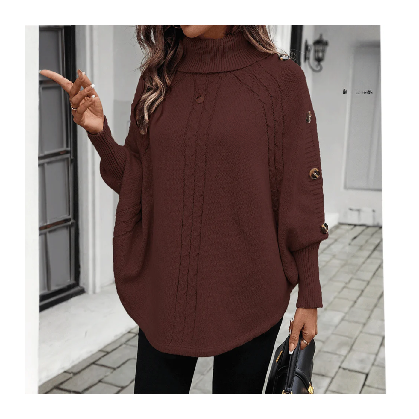 Knit Button Poncho Sweater