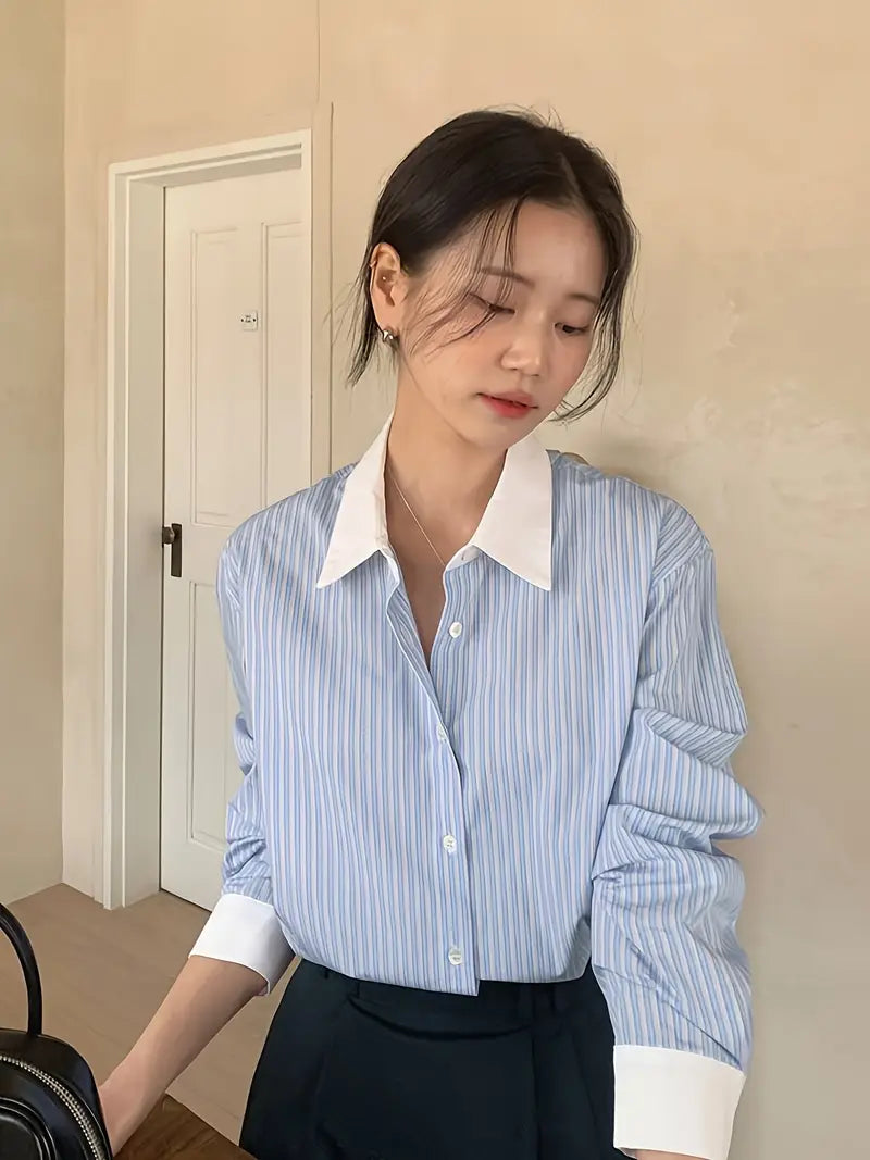 Women’s stripe Print Button-Up Shirt