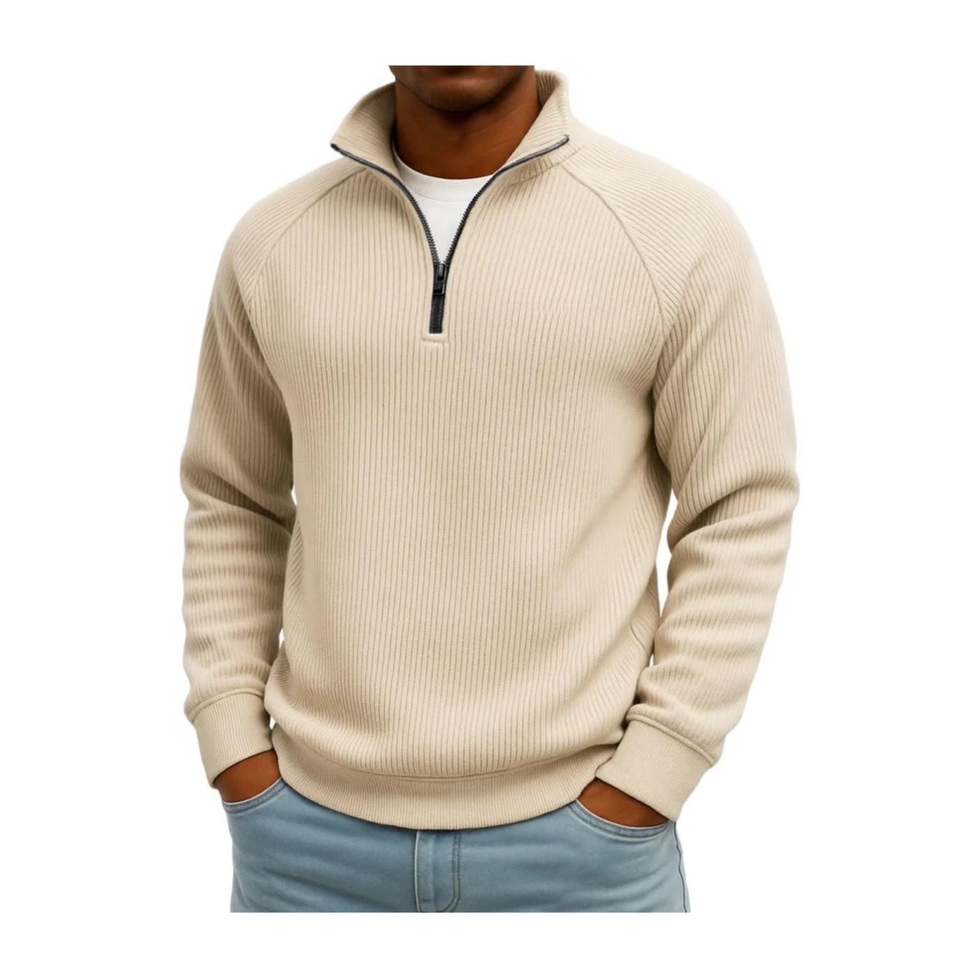 Ribbed Quarter Zip Stand Sweatshirt
