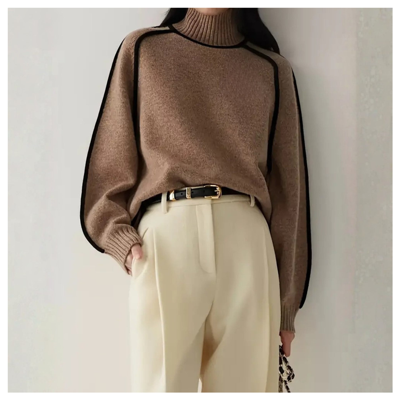 Turtleneck Sweater with Contrast Trim