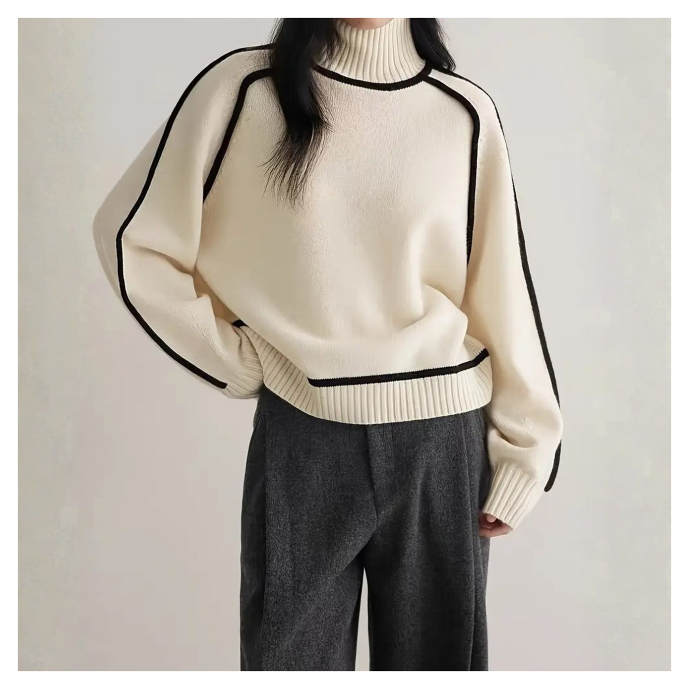 Turtleneck Sweater with Contrast Trim