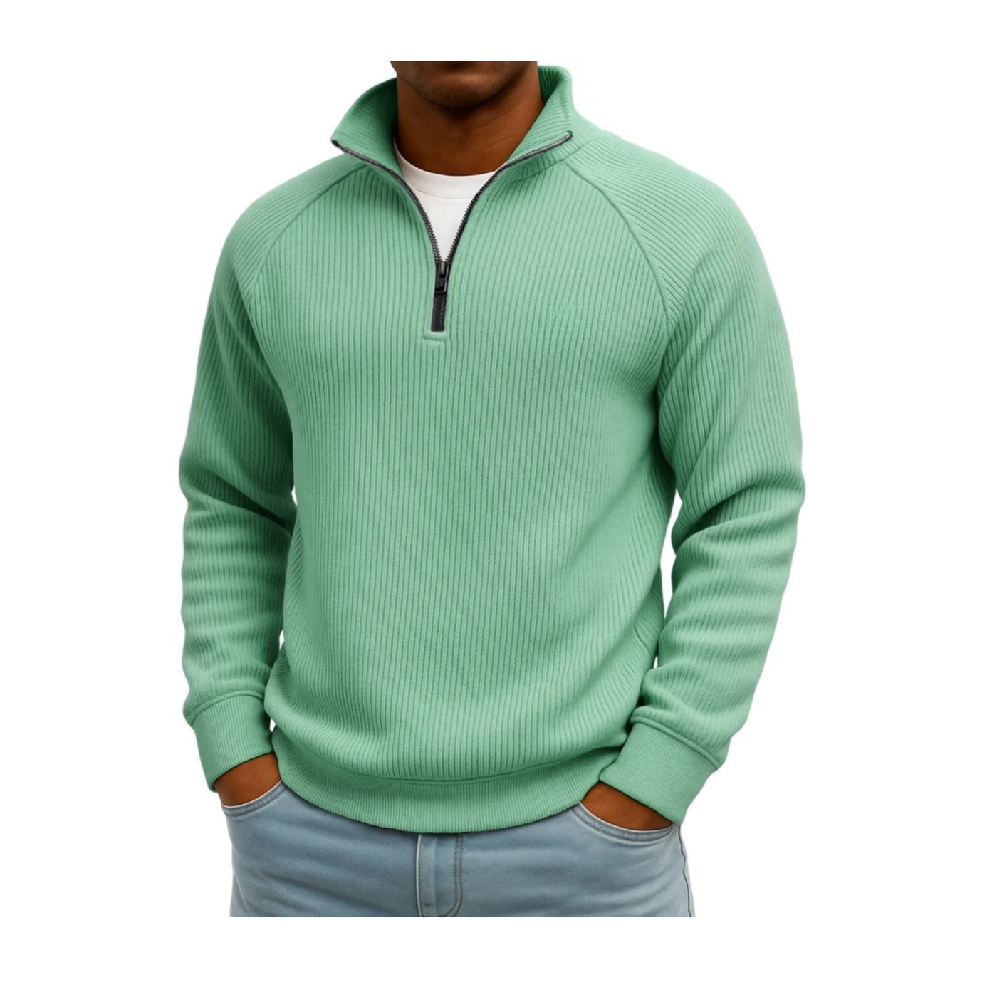 Ribbed Quarter Zip Stand Sweatshirt