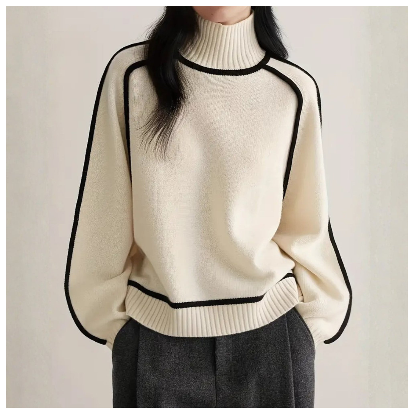 Turtleneck Sweater with Contrast Trim