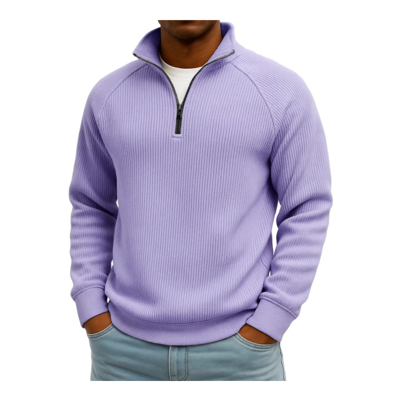 Ribbed Quarter Zip Stand Sweatshirt