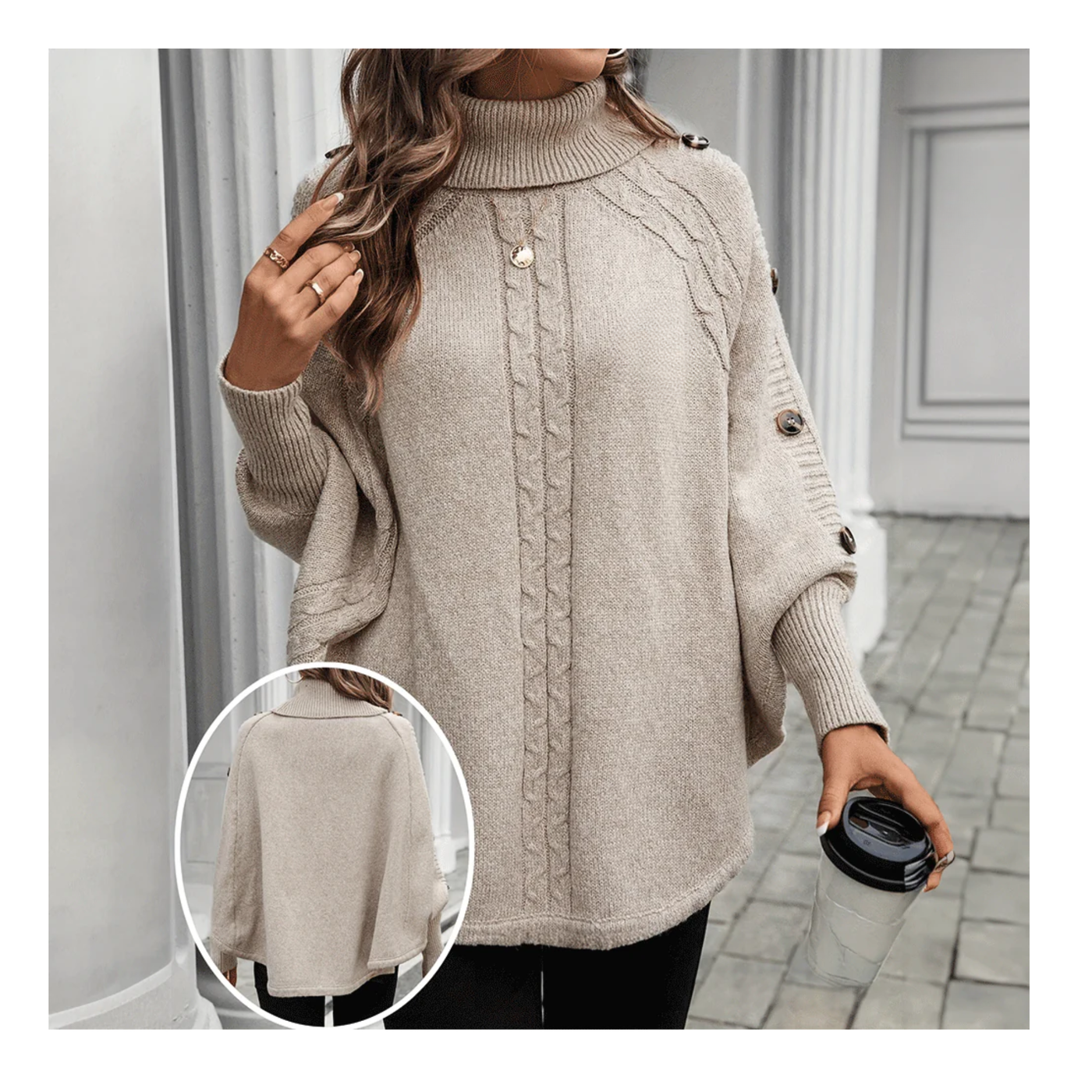 Knit Button Poncho Sweater
