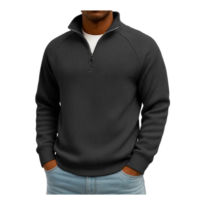 Ribbed Quarter Zip Stand Sweatshirt