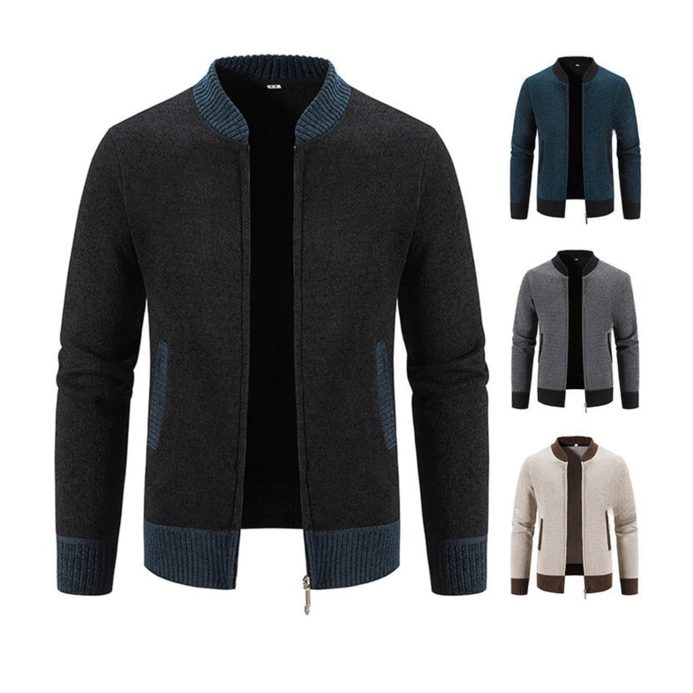 Knitted Hoodie Cardigan with Zipper