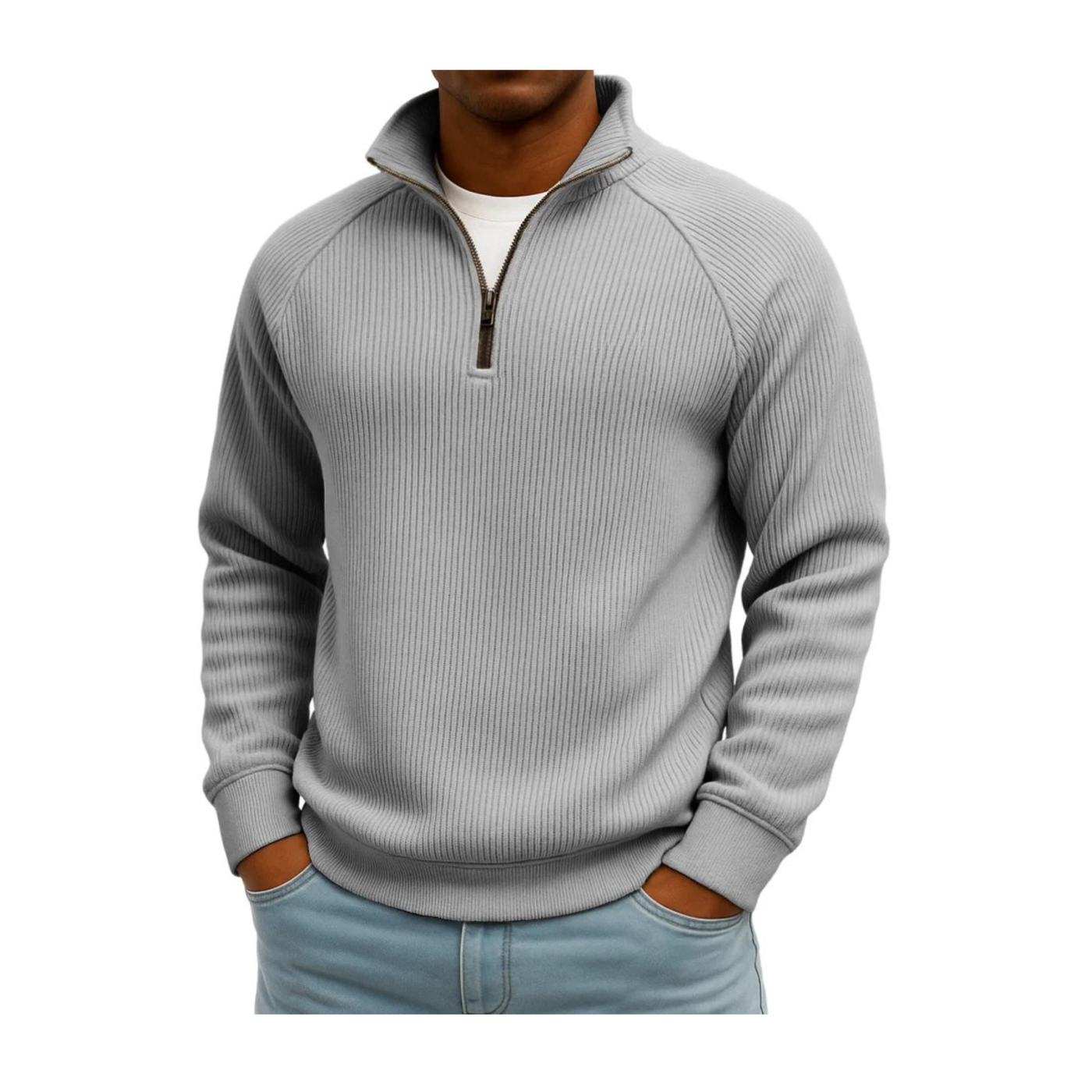 Ribbed Quarter Zip Stand Sweatshirt