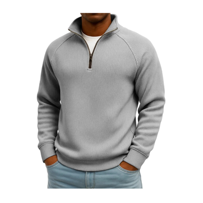 Ribbed Quarter Zip Stand Sweatshirt