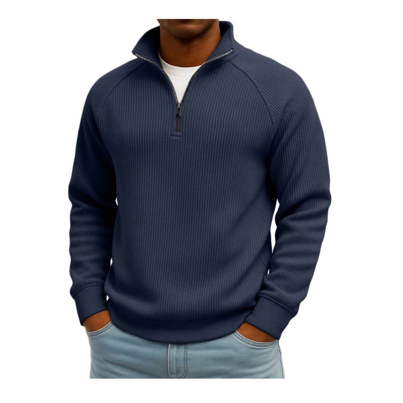 Ribbed Quarter Zip Stand Sweatshirt