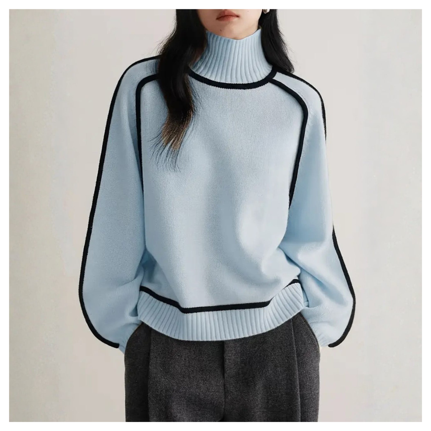 Turtleneck Sweater with Contrast Trim