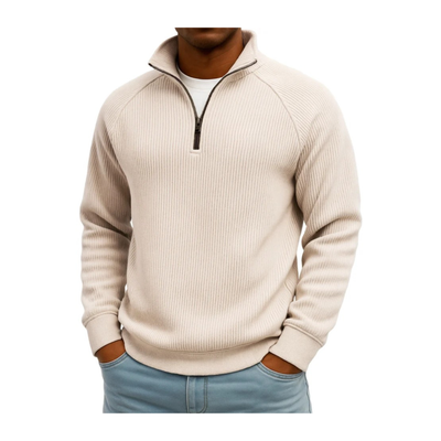 Ribbed Quarter Zip Stand Sweatshirt