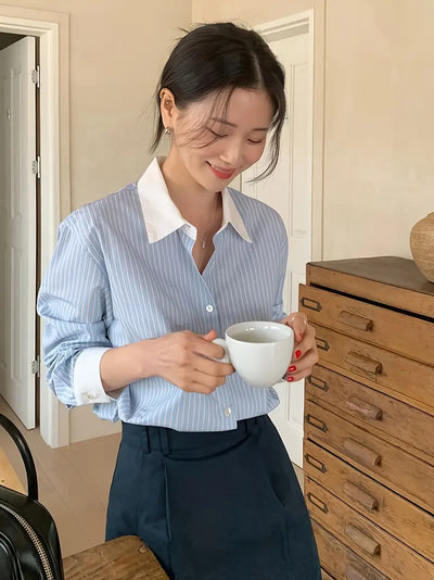 Women’s stripe Print Button-Up Shirt