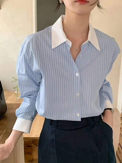 Women’s stripe Print Button-Up Shirt